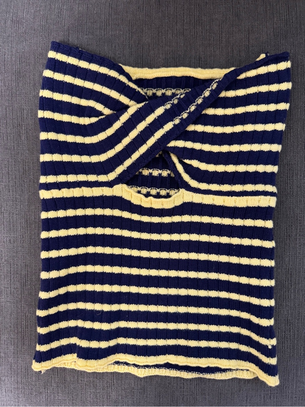Striped Navy and yellow Knit Women's Sweater Top